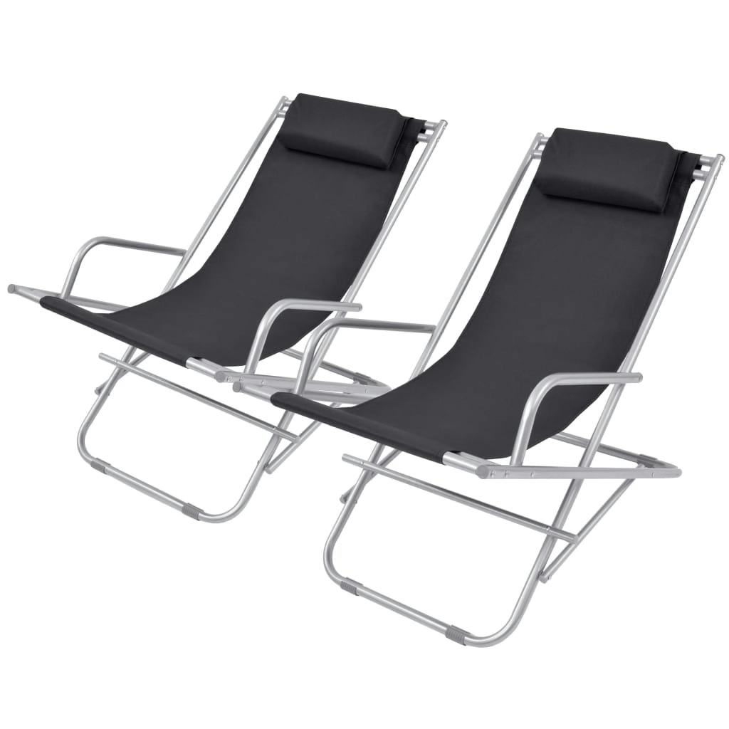 Reclining Deck Chairs 2 pcs Steel Black 42936