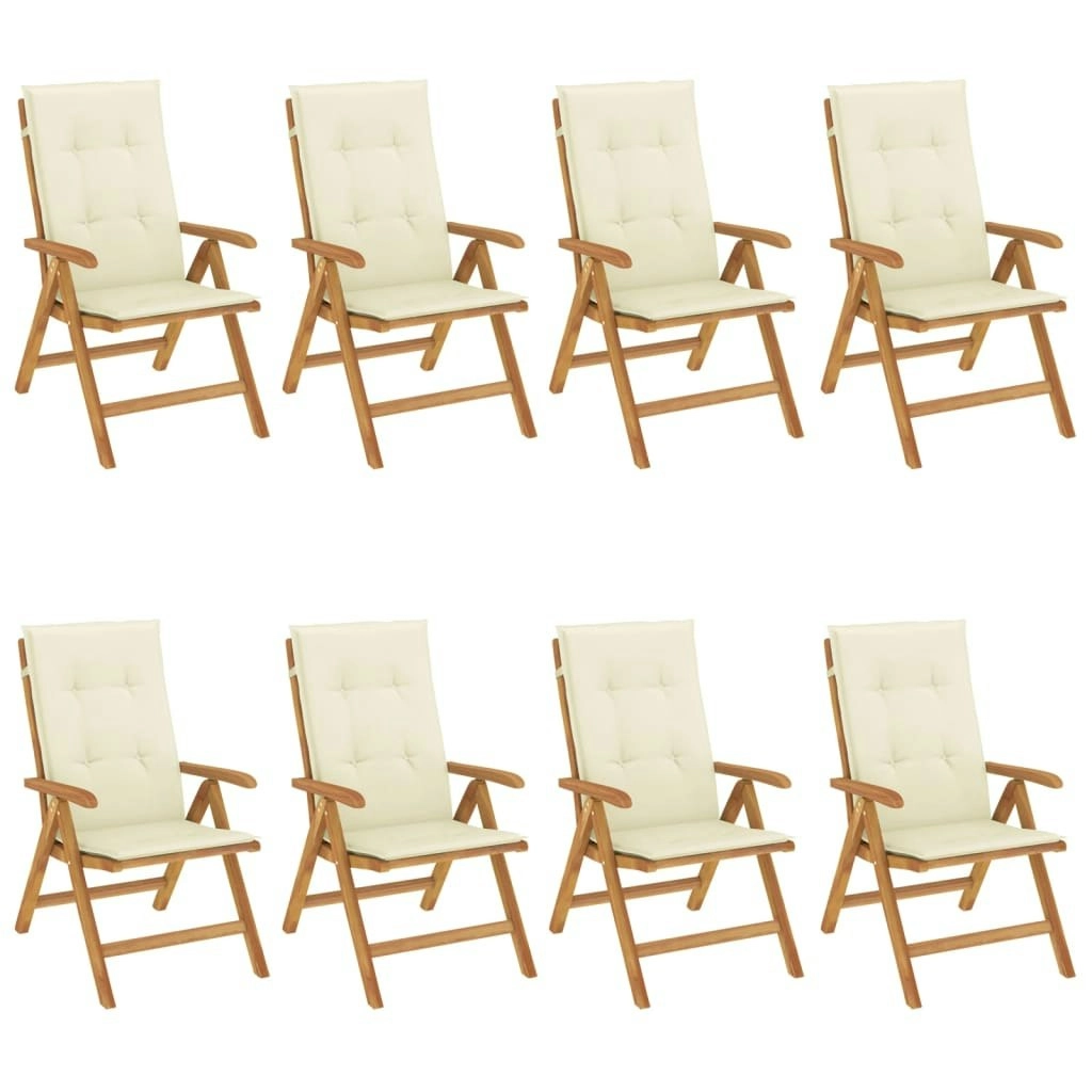 Reclining Garden Chairs with Cushions 8 pcs Solid Wood Teak 3196525