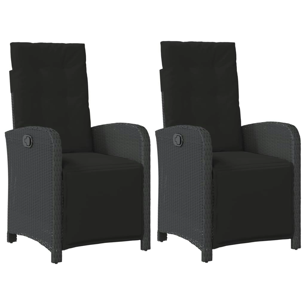 Reclining Garden Chairs 2 pcs with Footrest Black Poly Rattan 365193