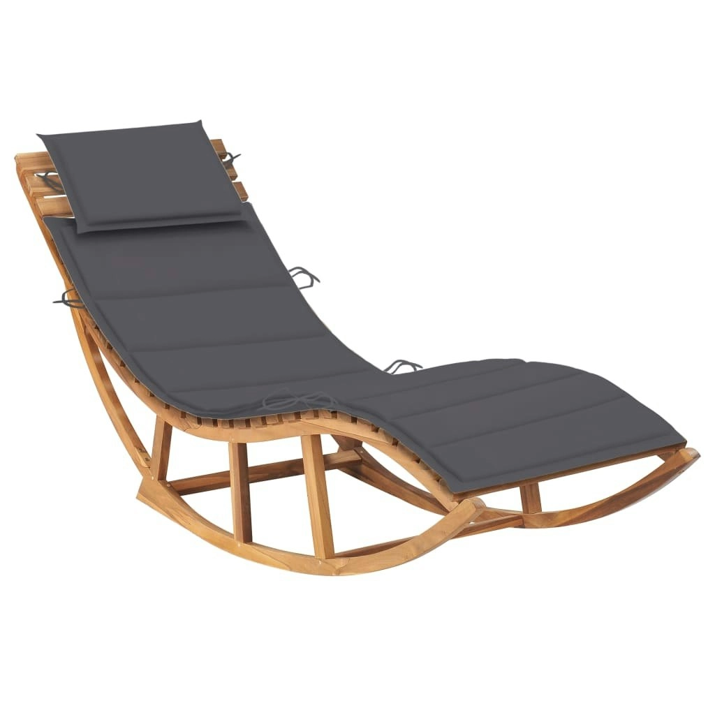 Rocking Sun Lounger with Cushion Solid Teak Wood 3063333