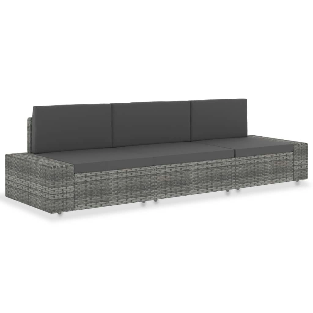 Sectional Sofa 3-Seater Poly Rattan Grey 49526