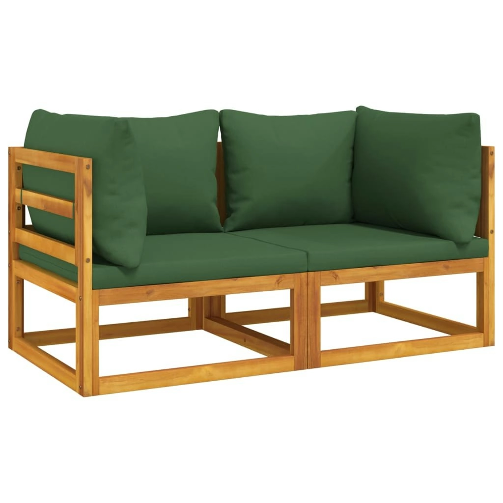 Sectional Corner Sofas 2 pcs with Green Cushions Solid Wood Acacia 360016