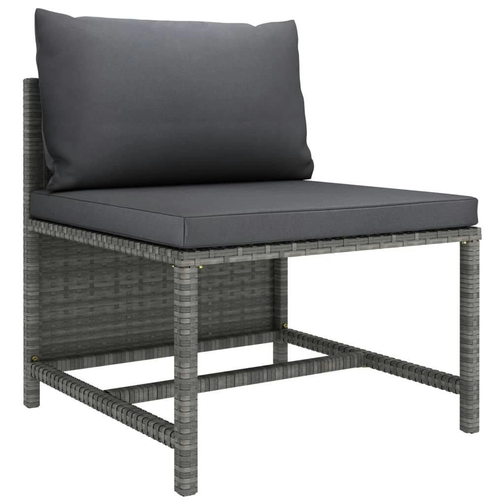 Sectional Middle Sofa with Cushions Grey Poly Rattan 313494