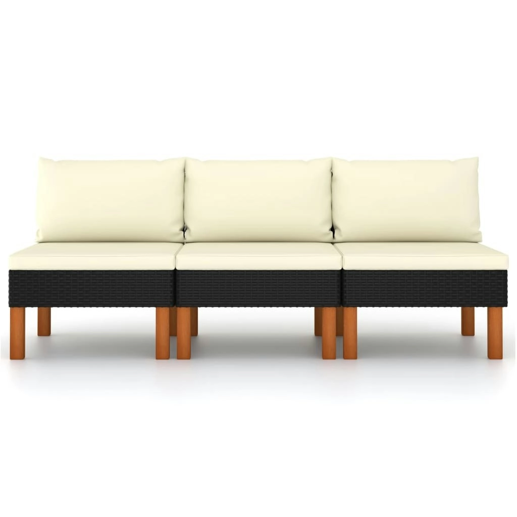 Middle Sofas 3 pcs Poly Rattan and Solid Eucalyptus Wood 315768