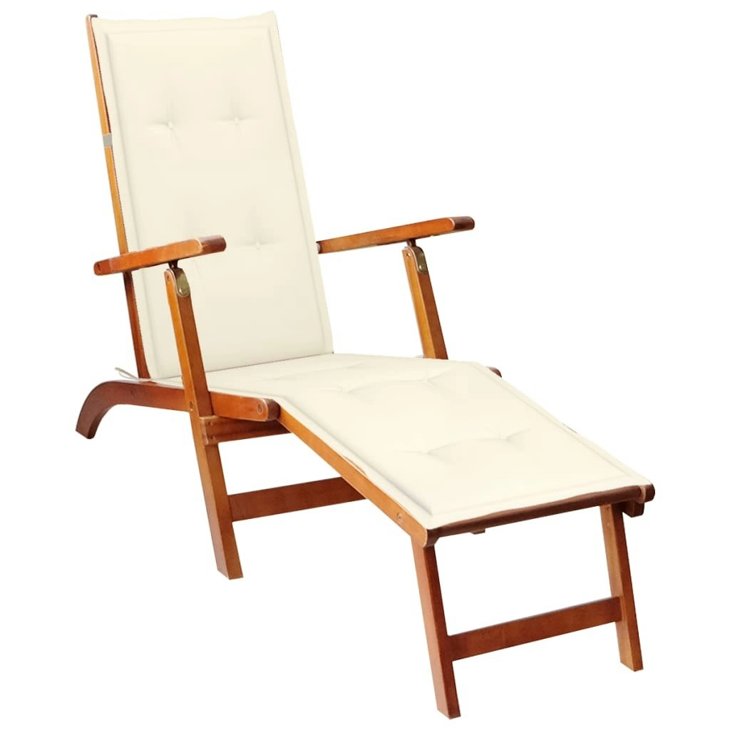 Outdoor Deck Chair with Footrest and Cushion Solid Acacia Wood 3064016