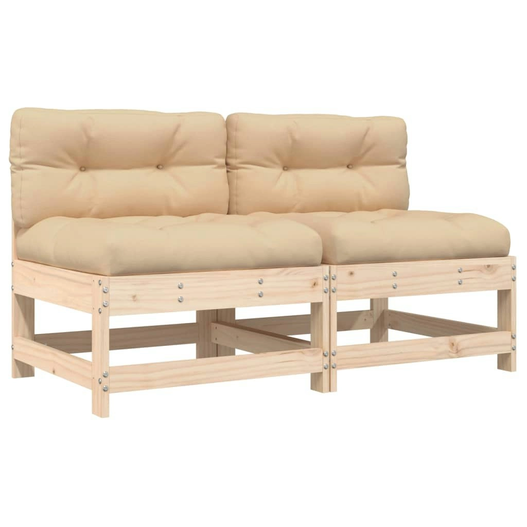 Middle Sofas with Cushions 2 pcs Solid Wood Pine 825576