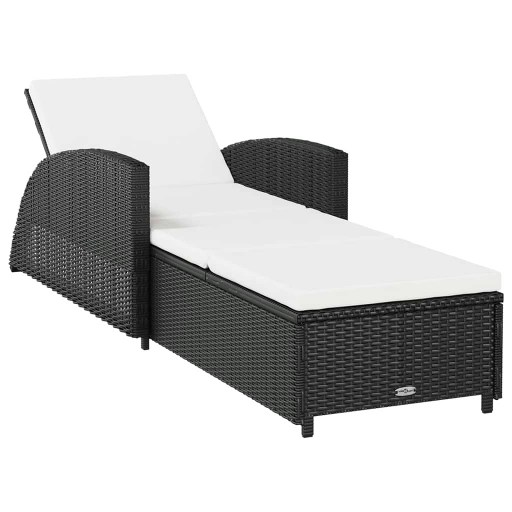 Sun Lounger with Cream White Cushion Poly Rattan Black 317177