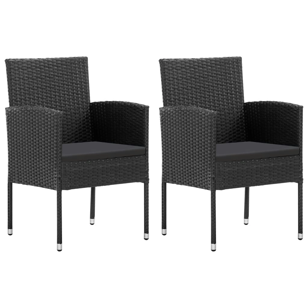 Garden Chairs with Black Cushions 2 pcs Black Poly Rattan 318726