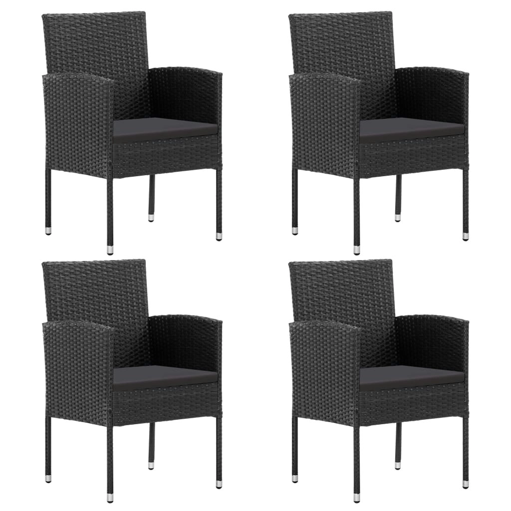 Garden Chairs with Black Cushions 4 pcs Black Poly Rattan 318729