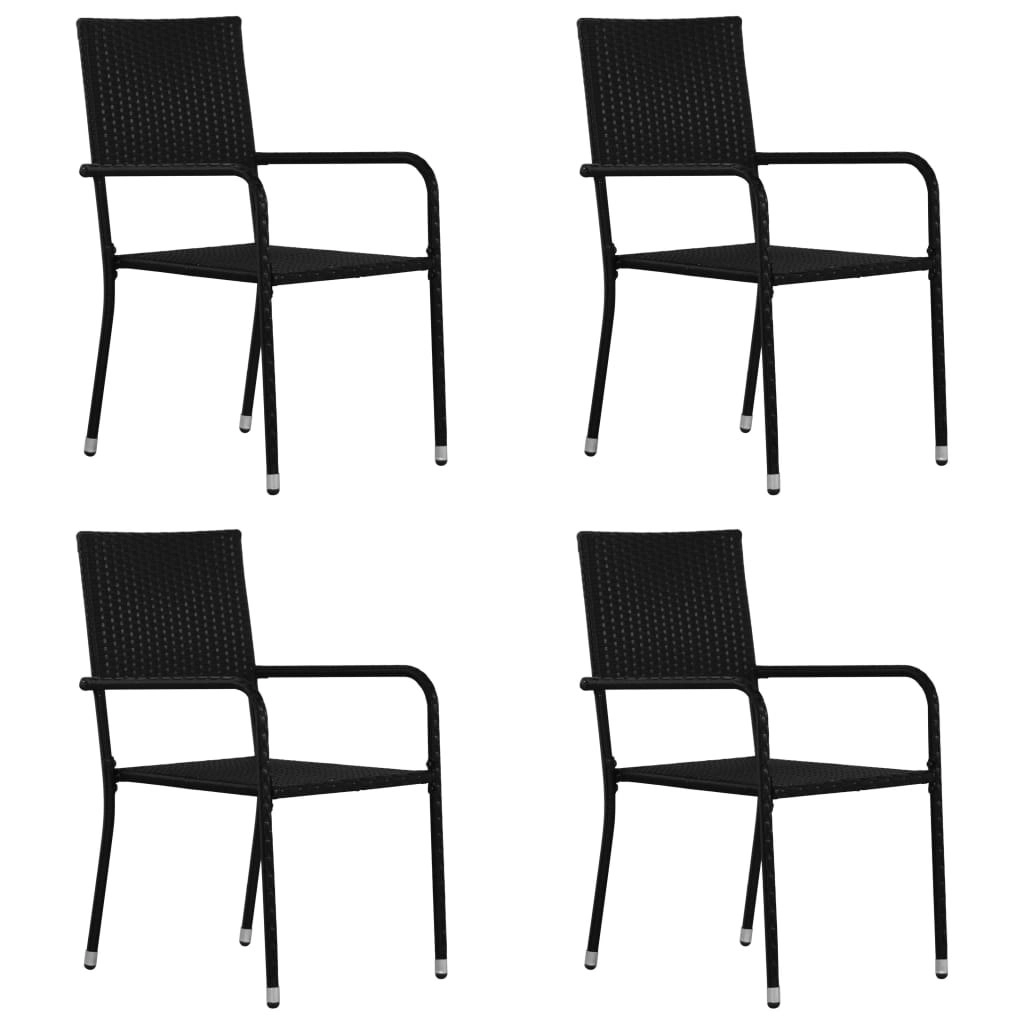 Garden Dining Chairs 4 pcs Stackable Black Poly Rattan 318720