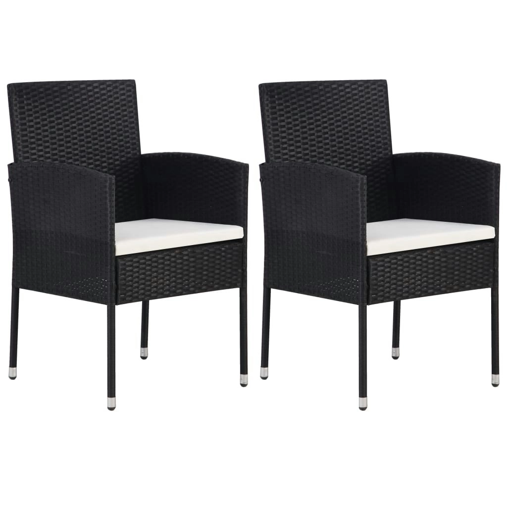 Garden Chairs with Cream White Cushions 2 pcs Black Poly Rattan 318724