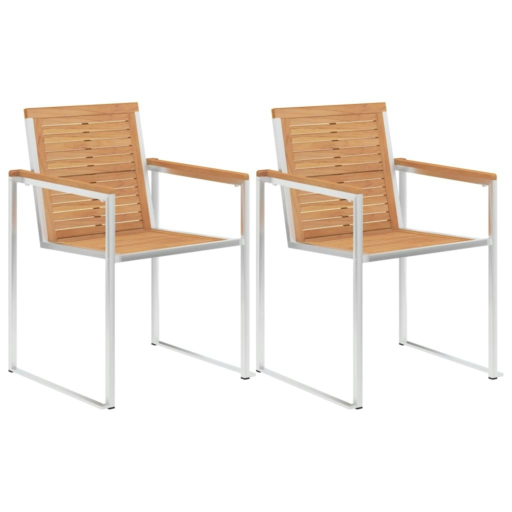 Garden Chairs 2 pcs Solid Teak Wood and Stainless Steel 46515