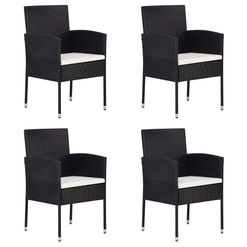 Garden Chairs with Cream White Cushions 4 pcs Black Poly Rattan 318707