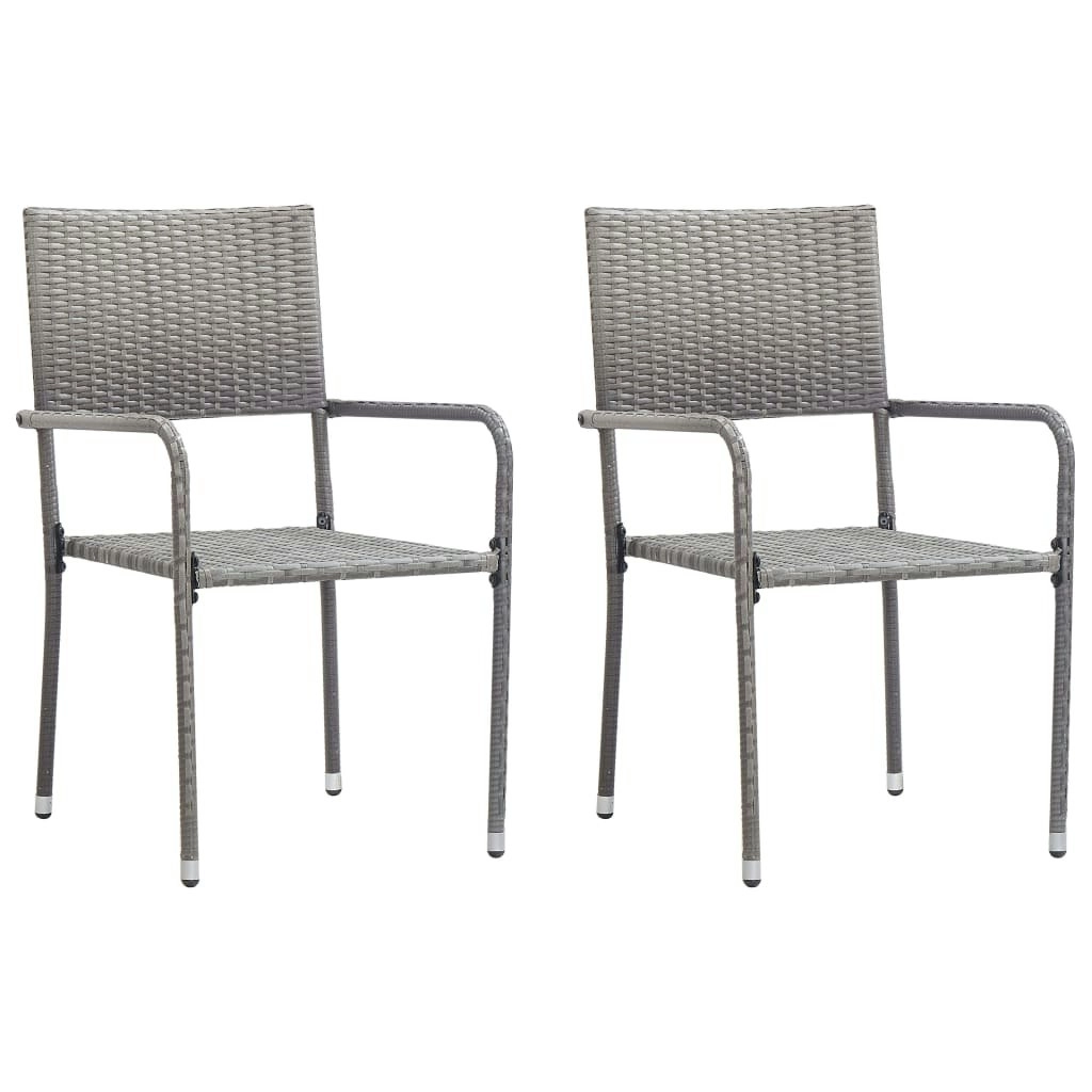 Garden Dining Chairs 2 pcs Stackable Grey Poly Rattan 318719