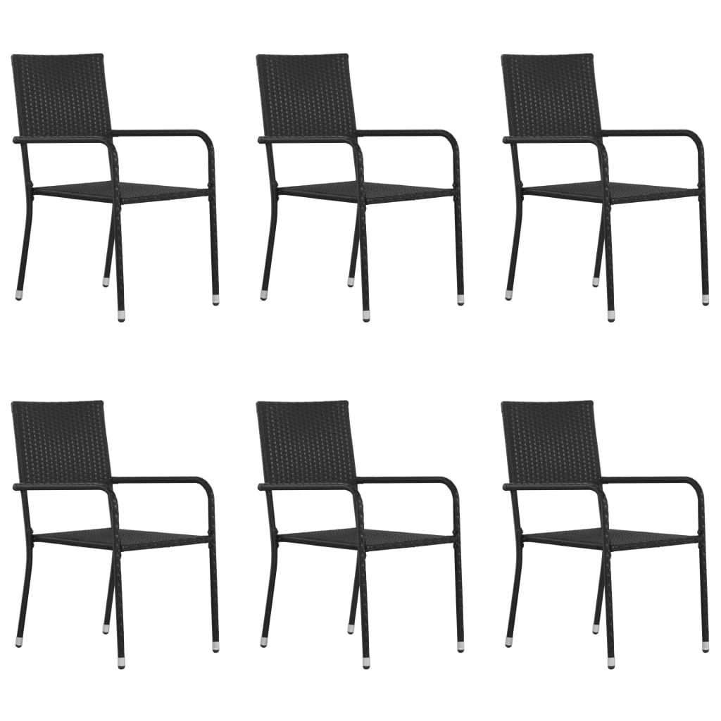 Garden Dining Chairs 6 pcs Stackable Black Poly Rattan 318722