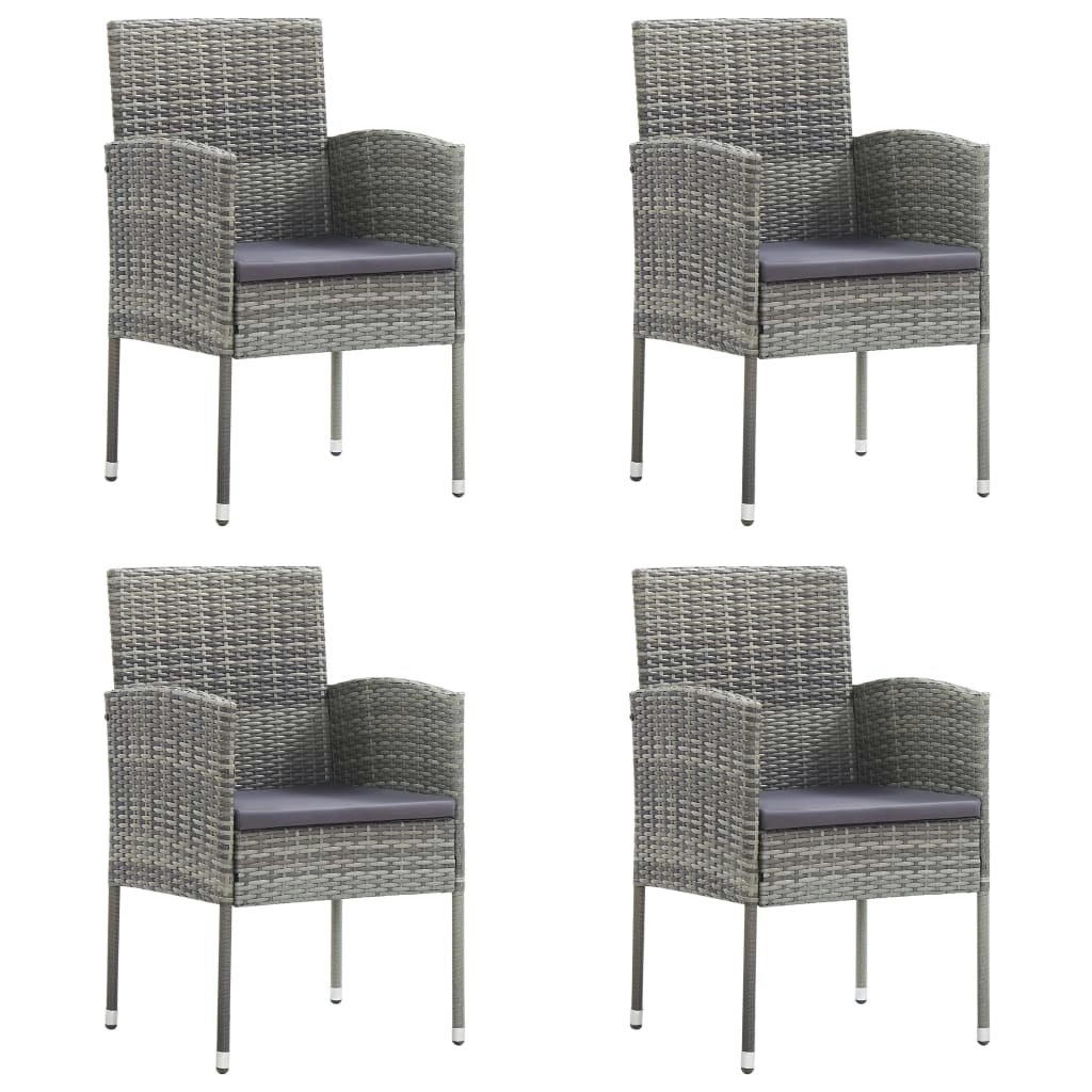 Garden Chairs with Dark Grey Cushions 4 pcs Grey Poly Rattan 318728