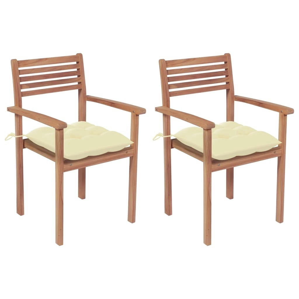 Garden Chairs 2 pcs with Cream White Cushions Solid Teak Wood 3062279