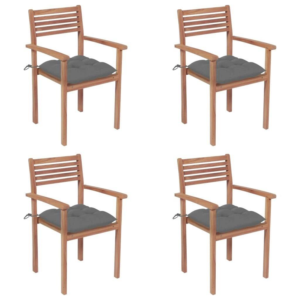 Garden Chairs 4 pcs with Grey Cushions Solid Teak Wood 3062305