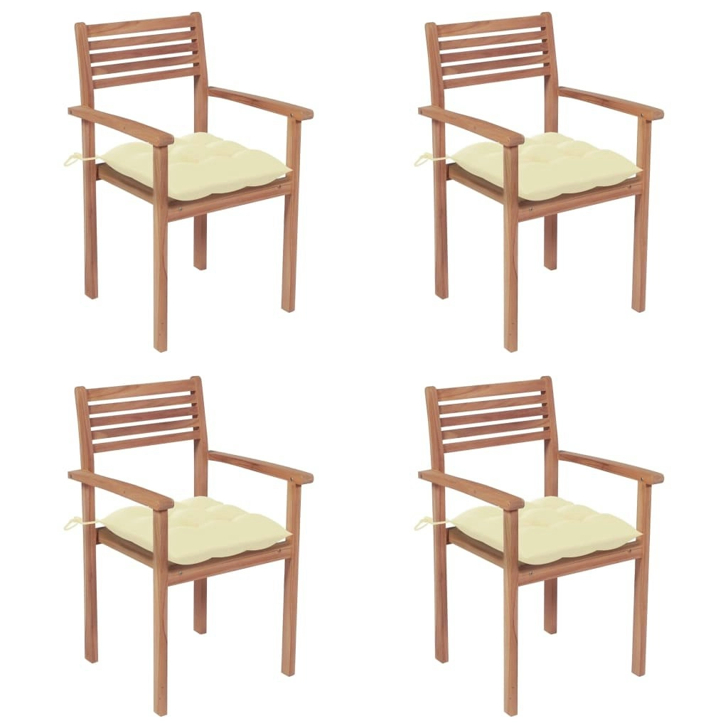 Garden Chairs 4 pcs with Cream White Cushions Solid Teak Wood 3062306