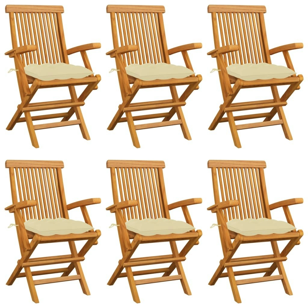 Garden Chairs with Cream White Cushions 6 pcs Solid Teak Wood 3062558