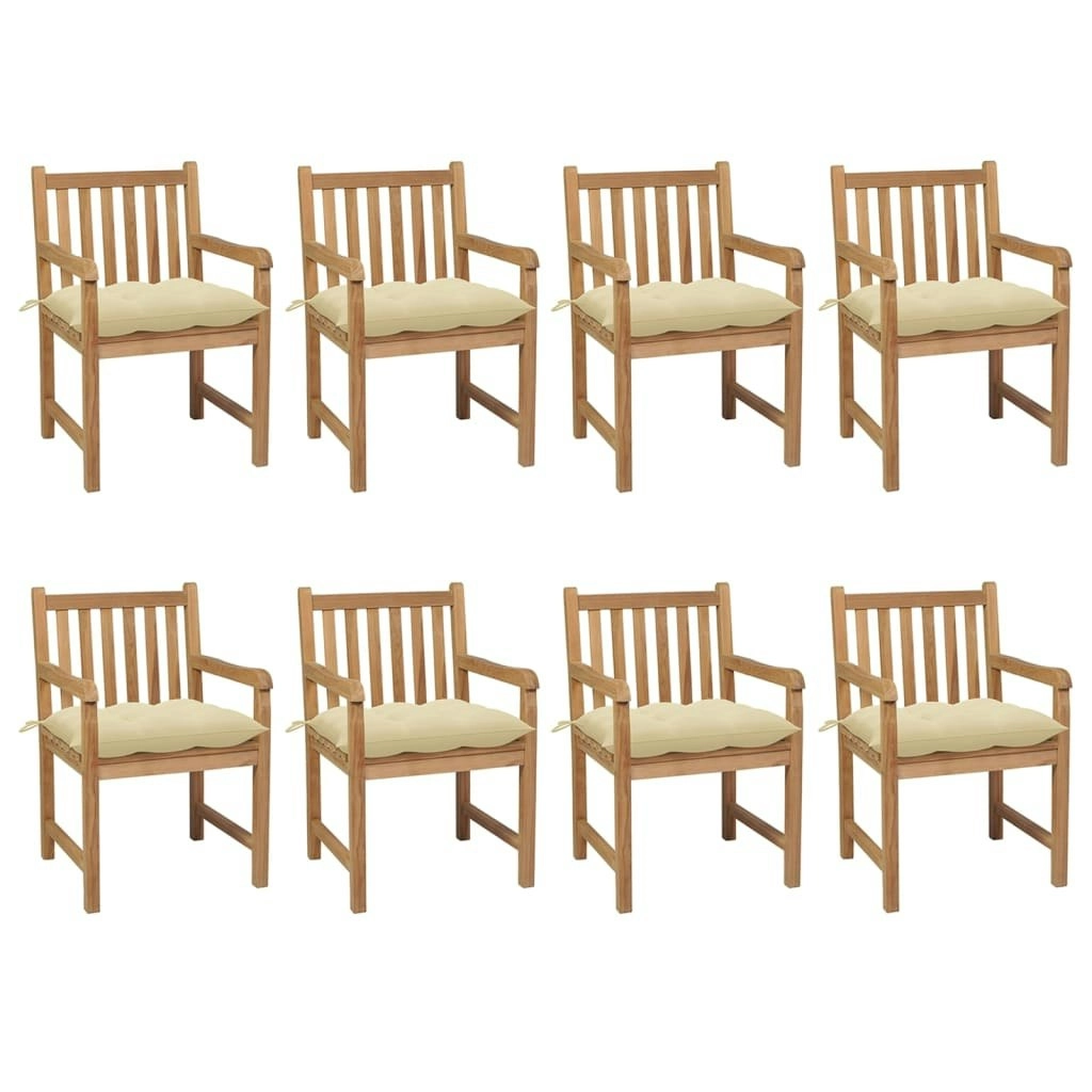 Garden Chairs 8 pcs with Cream White Cushions Solid Teak Wood 3073075