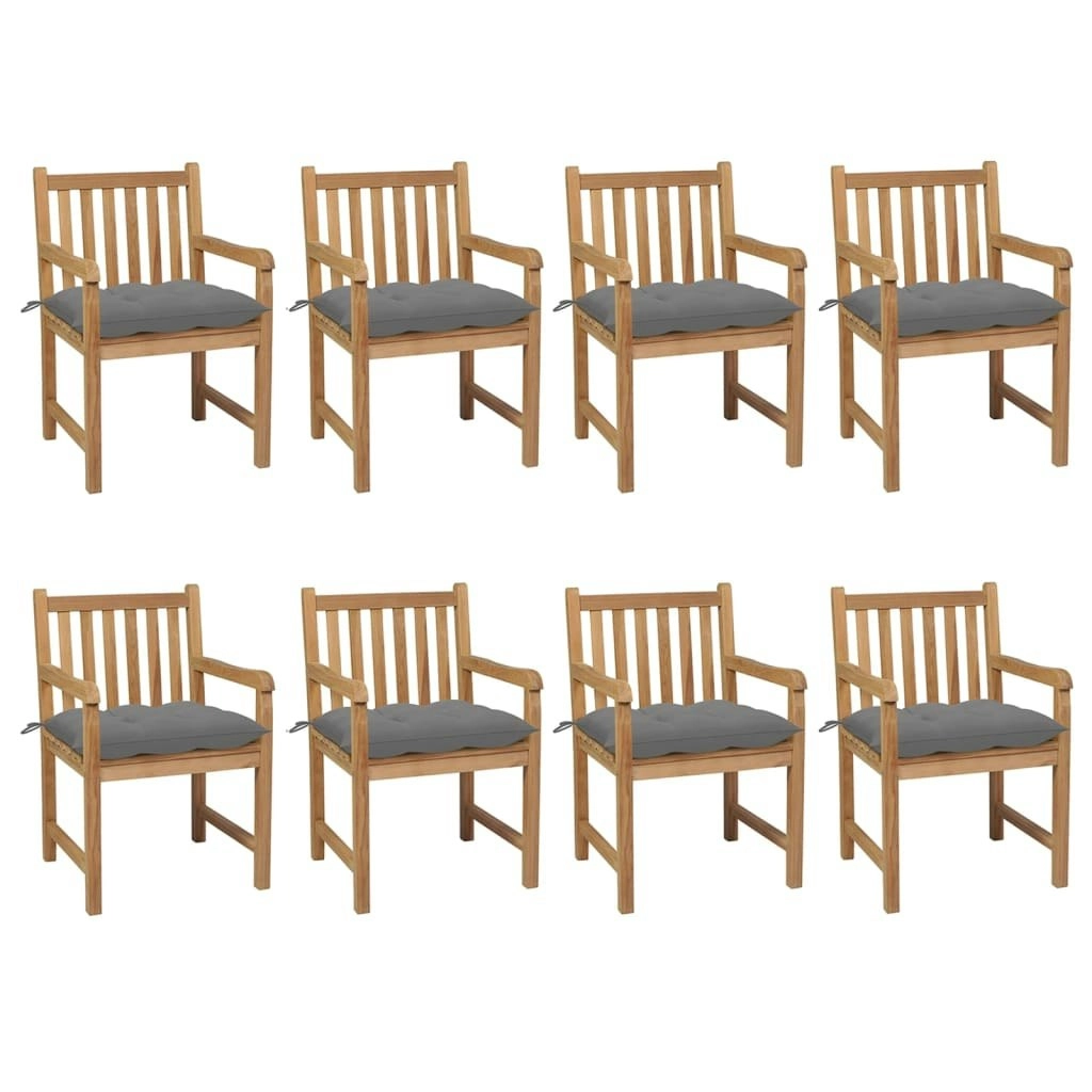 Garden Chairs 8 pcs with Grey Cushions Solid Teak Wood 3073074