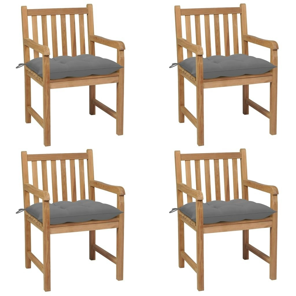 Garden Chairs 4 pcs with Grey Cushions Solid Teak Wood 3073020