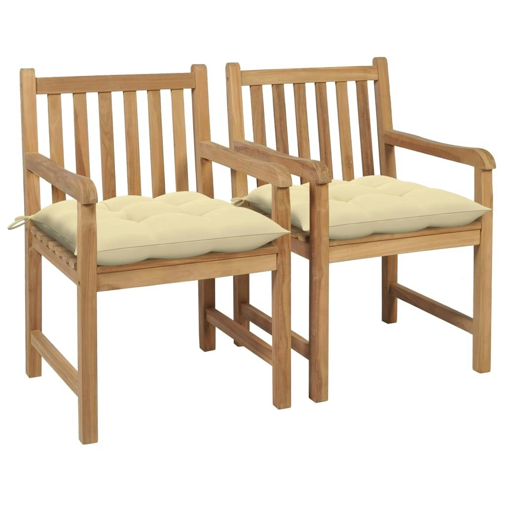 Garden Chairs 2 pcs with Cream White Cushions Solid Teak Wood 3062747