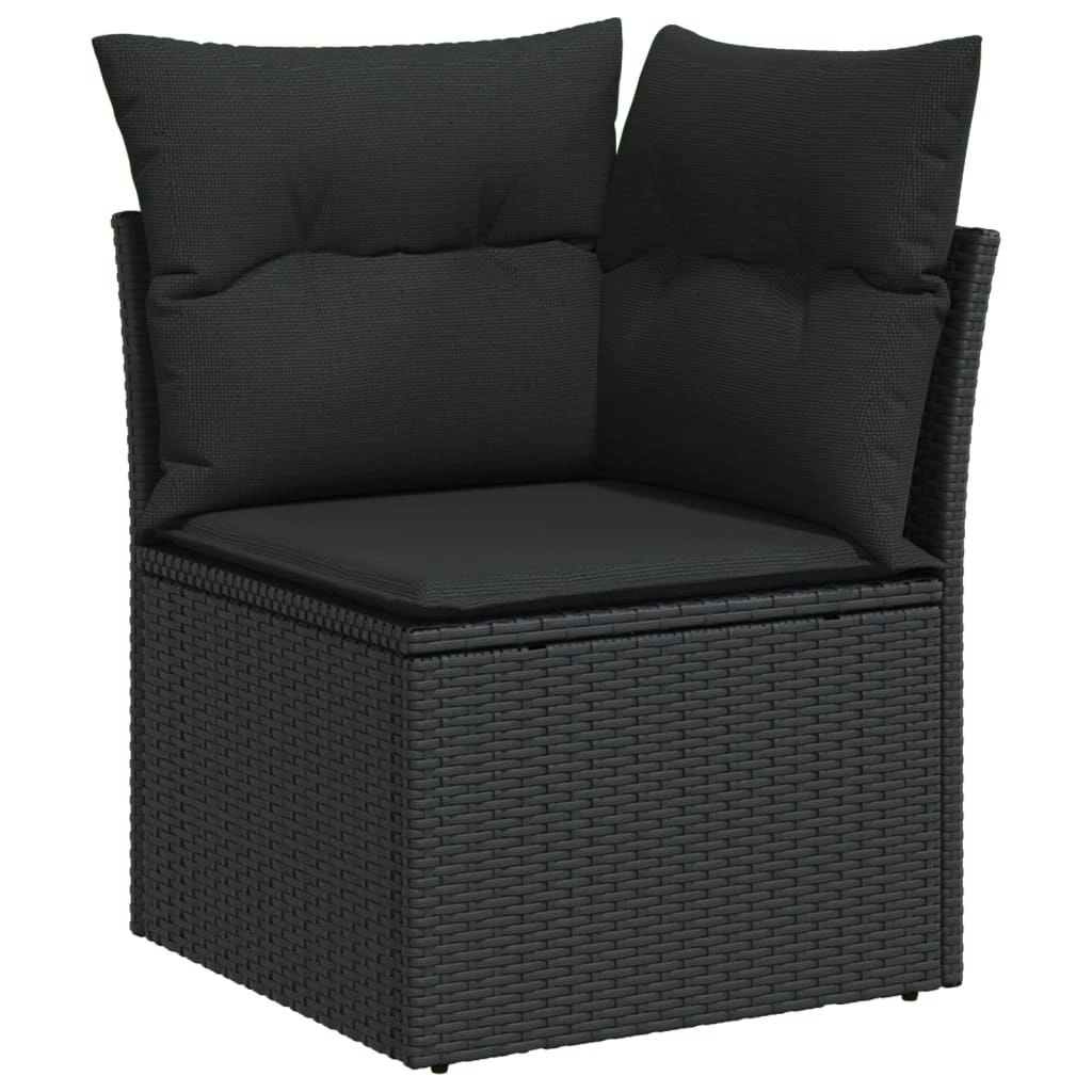 Garden Sofa Corner with Cushions Black Poly Rattan 365962