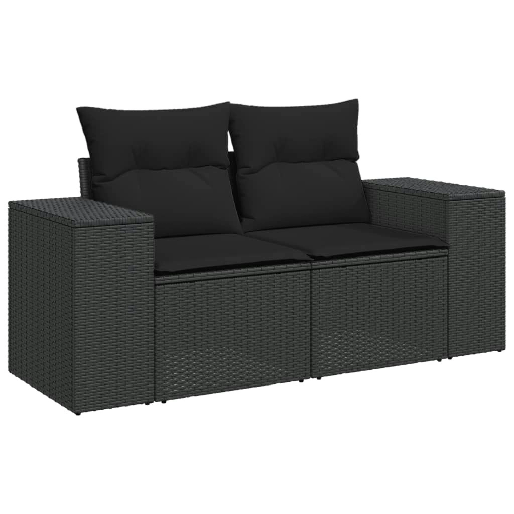 Garden Sofa with Cushions 2-Seater Black Poly Rattan 365974