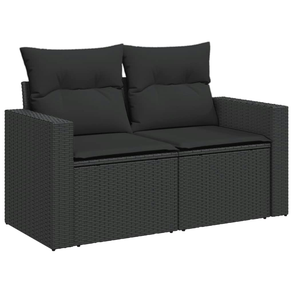 Garden Sofa with Cushions 2-Seater Black Poly Rattan 365989