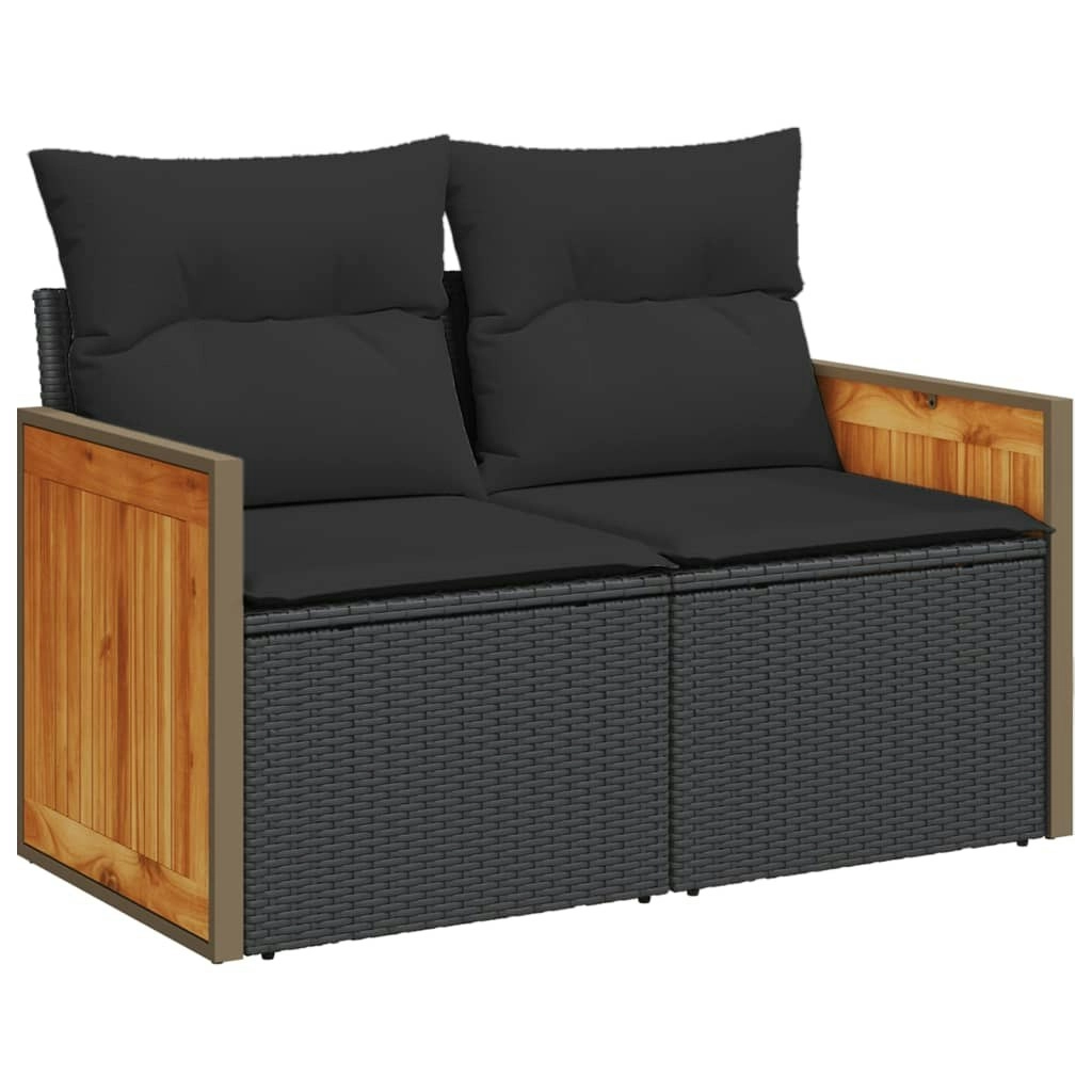 Garden Sofa with Cushions 2-Seater Black Poly Rattan 365995