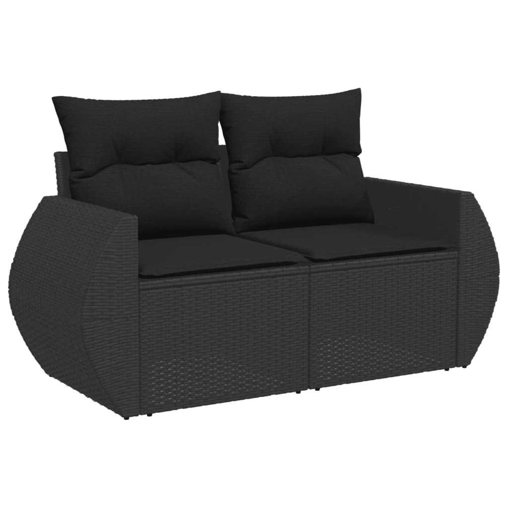 Garden Sofa with Cushions 2-Seater Black Poly Rattan 365973