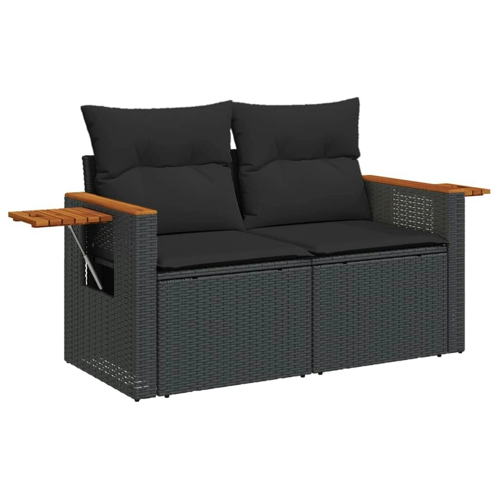 Garden Sofa with Cushions 2-Seater Black Poly Rattan 365994