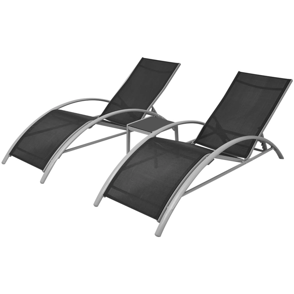 Sun Loungers with Table Aluminium Black 42160