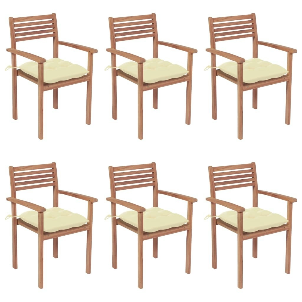 Stackable Garden Chairs with Cushions 6 pcs Solid Teak Wood 3072589