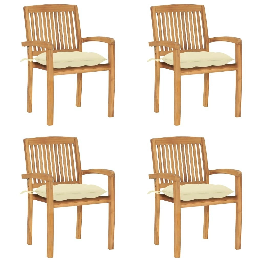 Stacking Garden Chairs with Cushions 4 pcs Solid Teak Wood 3073257