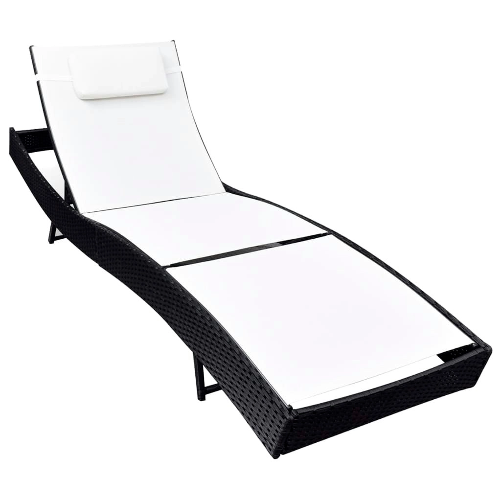 Sun Lounger Poly Rattan Black 42479