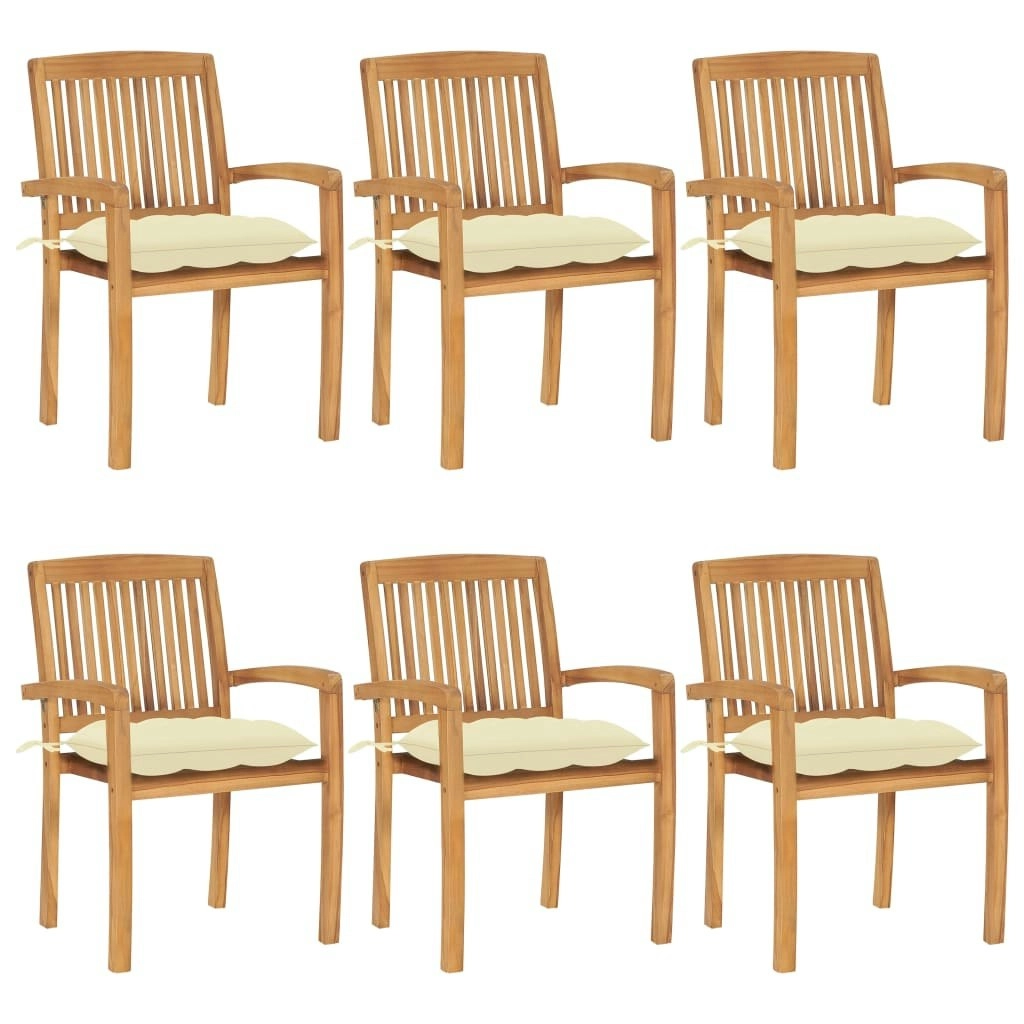 Stacking Garden Chairs with Cushions 6 pcs Solid Teak Wood 3073269