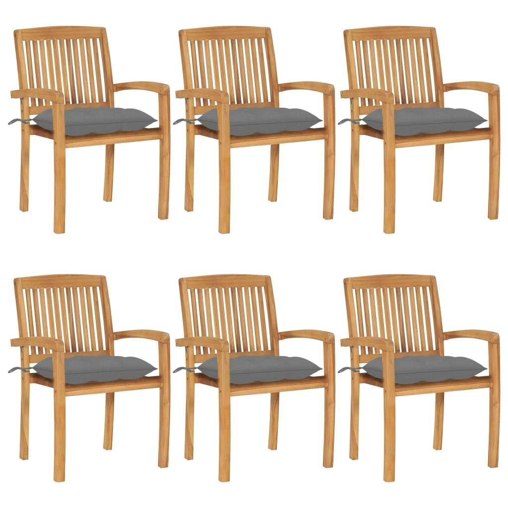 Stacking Garden Chairs with Cushions 6 pcs Solid Teak Wood 3073268