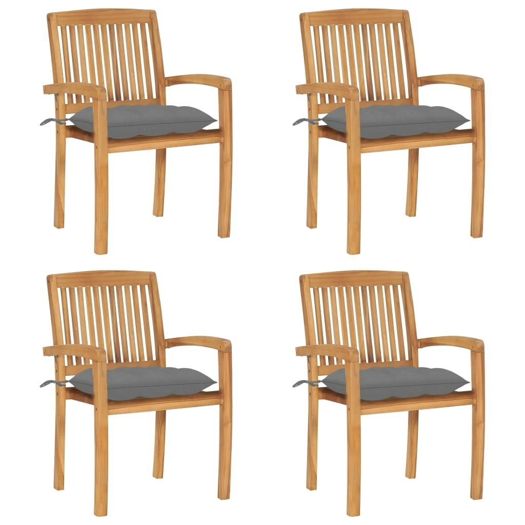 Stacking Garden Chairs with Cushions 4 pcs Solid Teak Wood 3073256