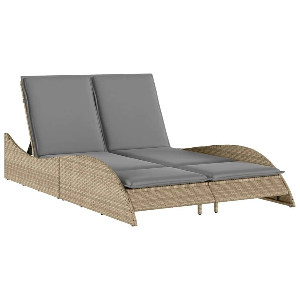 Sun Lounger with Cushions Beige 114x205x73 cm Poly Rattan 368290