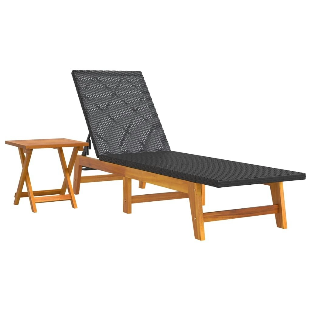 Sun Lounger with Table Poly Rattan and Solid Wood Acacia 319727