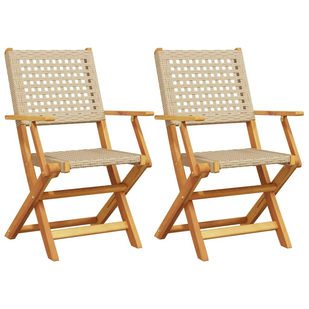 Garden Chairs 2 pcs Beige Solid Wood Acacia and Poly Rattan 367665