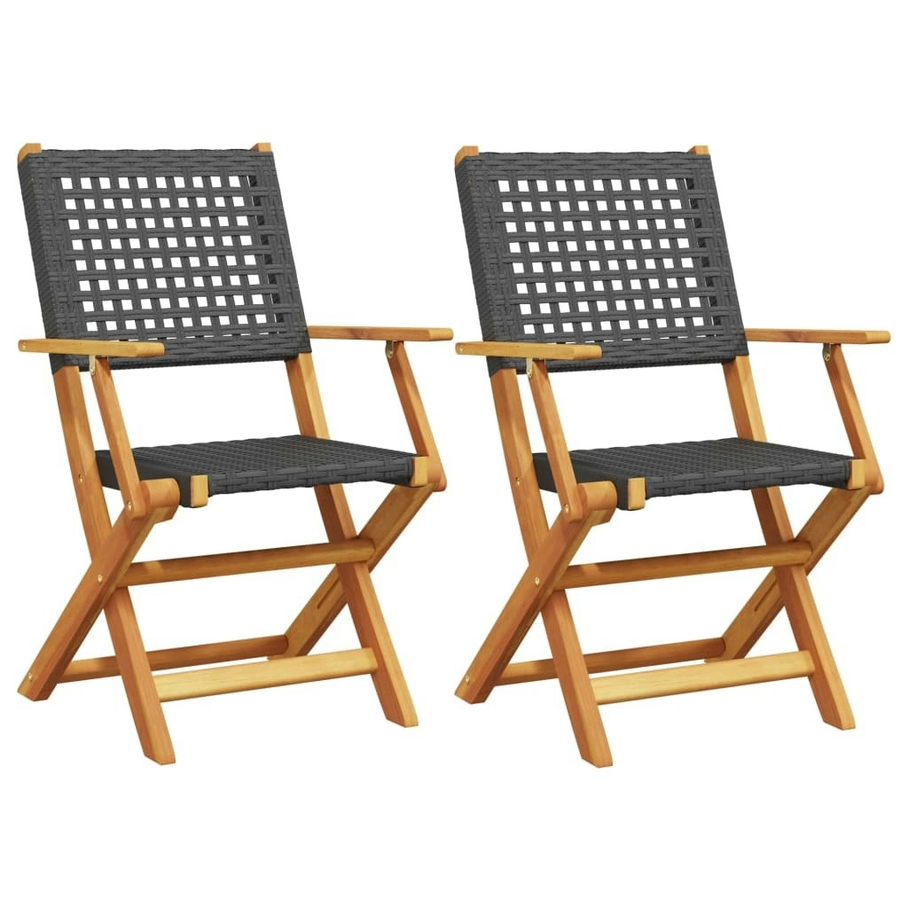 Garden Chairs 2 pcs Black Solid Wood Acacia and Poly Rattan 367663