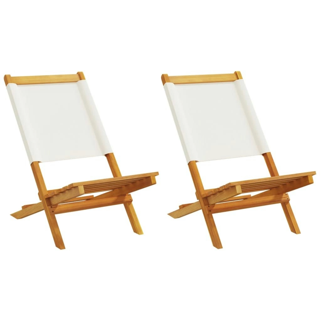 Garden Chairs 2 pcs Cream White Solid Wood Acacia and Fabric 367690