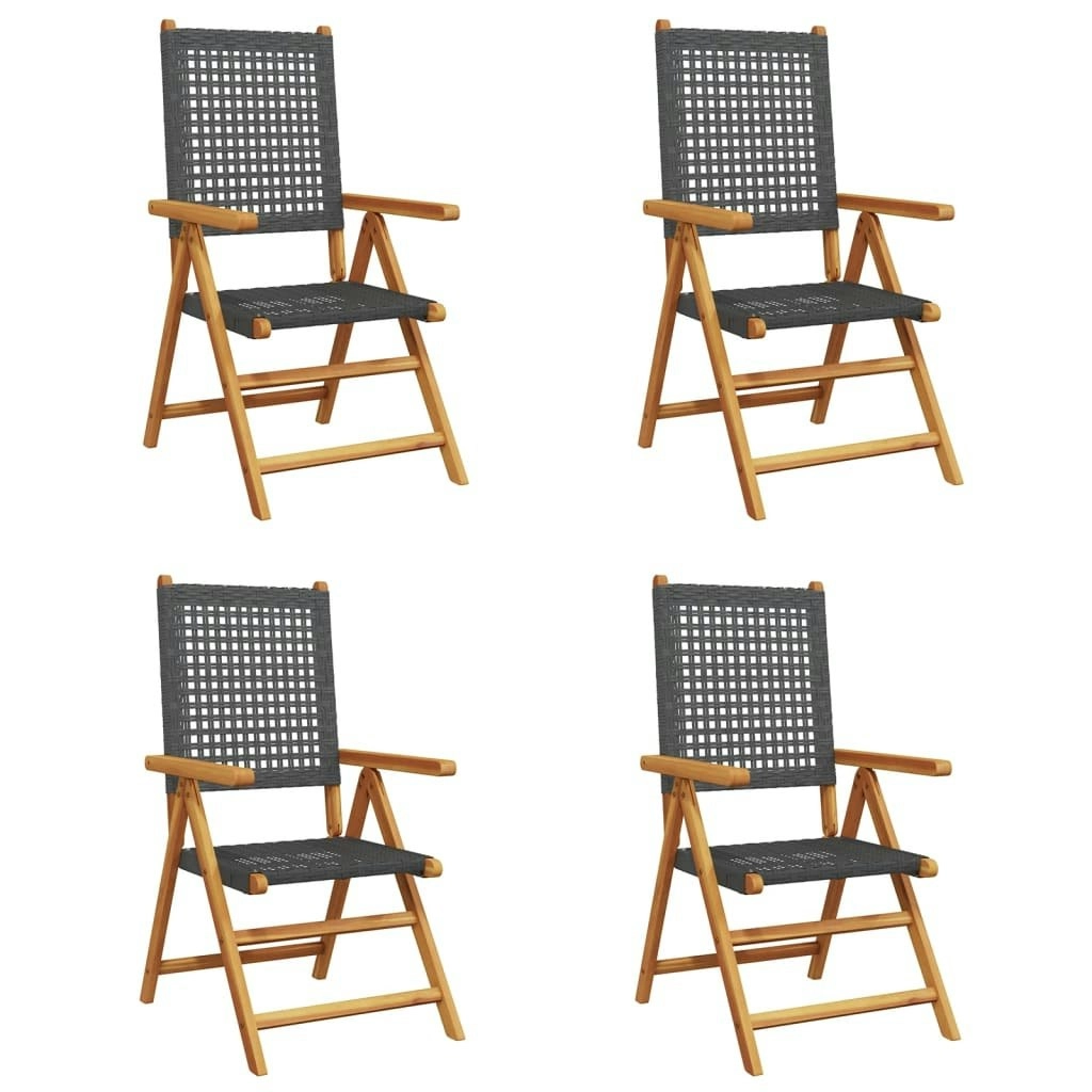 Reclining Garden Chairs 4 pcs Black Poly Rattan and Solid Wood 3214520