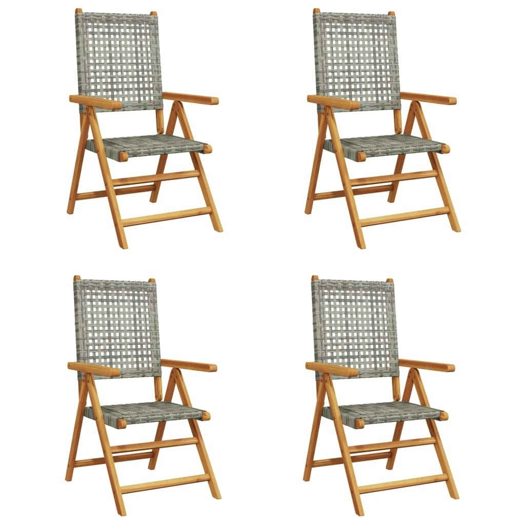 Reclining Garden Chairs 4 pcs Grey Poly Rattan and Solid Wood 3214523