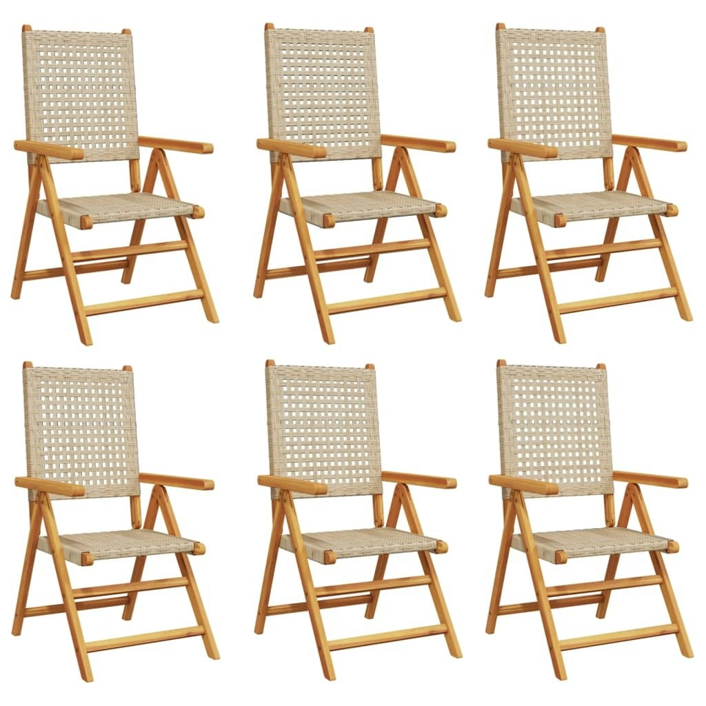 Reclining Garden Chairs 6 pcs Beige Poly Rattan and Solid Wood 3214527