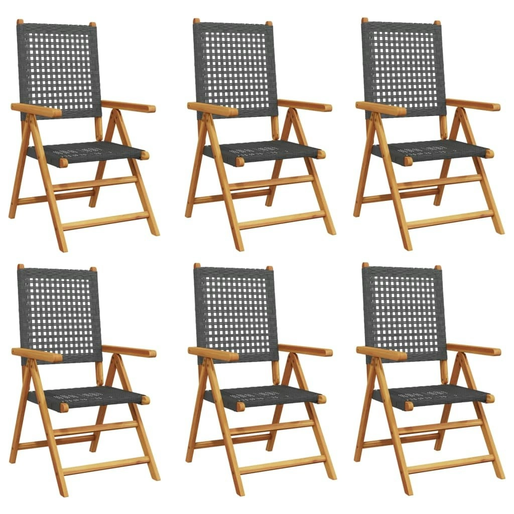 Reclining Garden Chairs 6 pcs Black Poly Rattan and Solid Wood 3214521